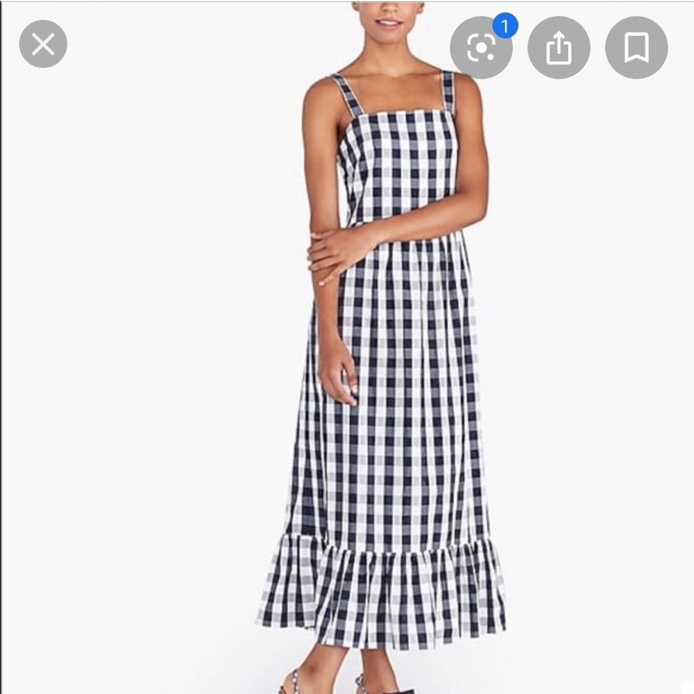 J. Crew Gingham Cotton Dress in Navy and White